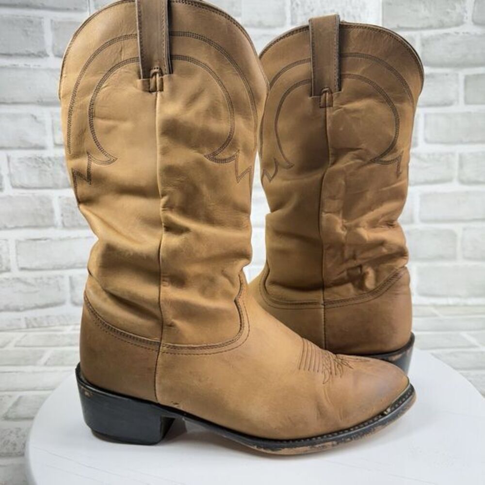 ABILENE Vintage Men's Size 10.5 M Slip On Tan Wheat Leather Cowboy Western Boots